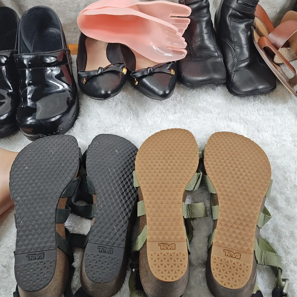 Teva Mahonia Wedge Sandals Bundles  Cross Strap Black/Green Leather Women Sz 8.5 - Picture 12 of 12